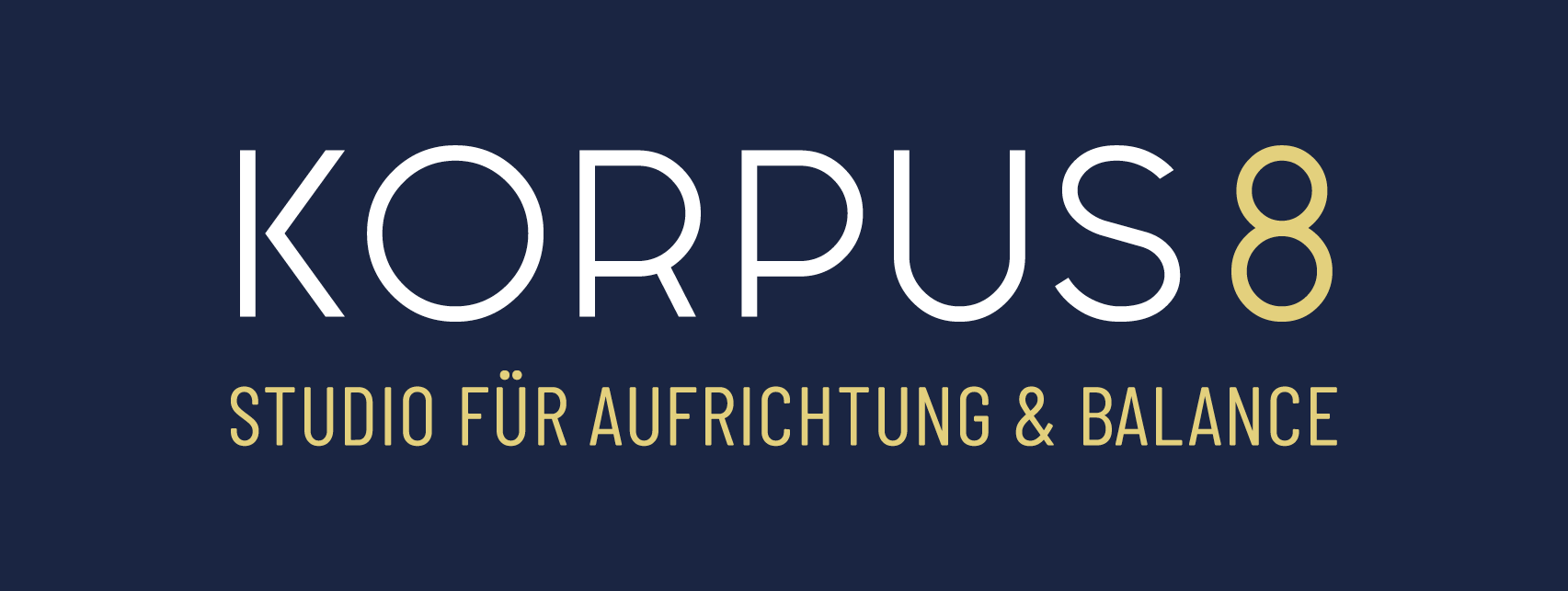 Dunkelblaues Logo mit weisser Aufschrift Korpus8 und goldener Nummer acht